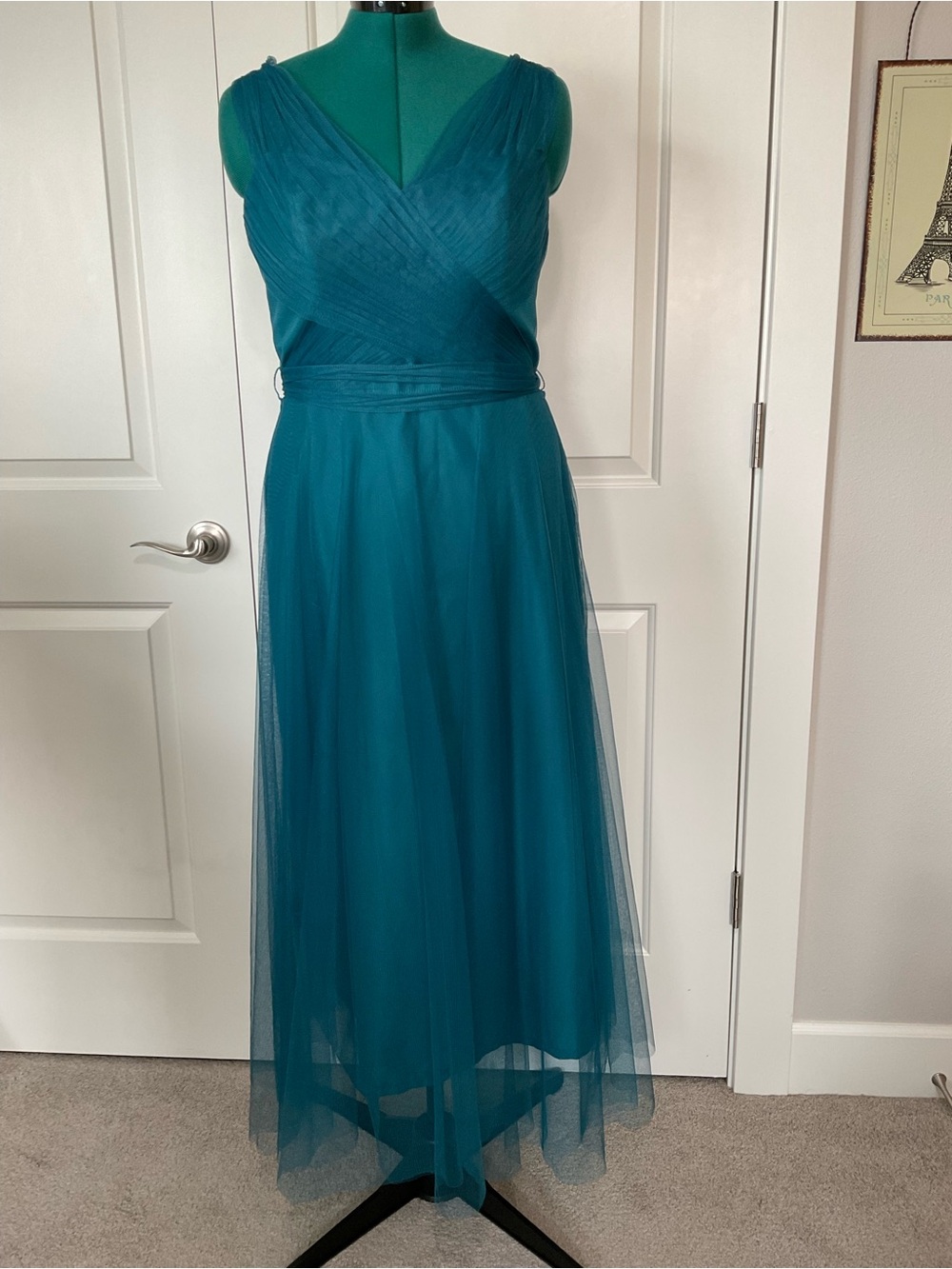 Wtoo Teal V-Neck Sleeveless Tulle Maxi Dress